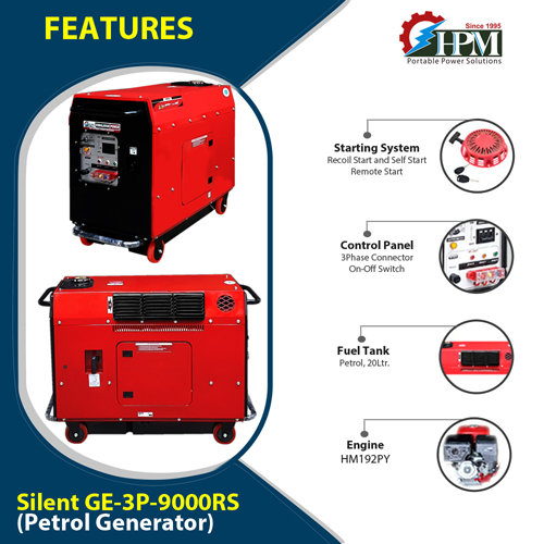 8 KVA Portable World’s Most Powerful & Most Light Weight Generator- 3 Phase, Petrol Run, Recoil & Self Start Model Silent GE-3P-9000RS